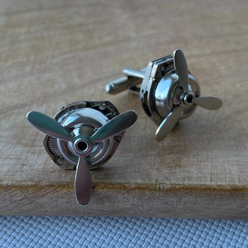 NEW CUFFLINKS Airplane Silver Handmade Propeller Aviator collector